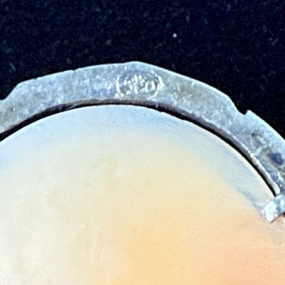 Vtg Cameo Carved Shell Pendant Brooch Lady Left Profile Italy 800 Silver Lg - Picture 6 of 9